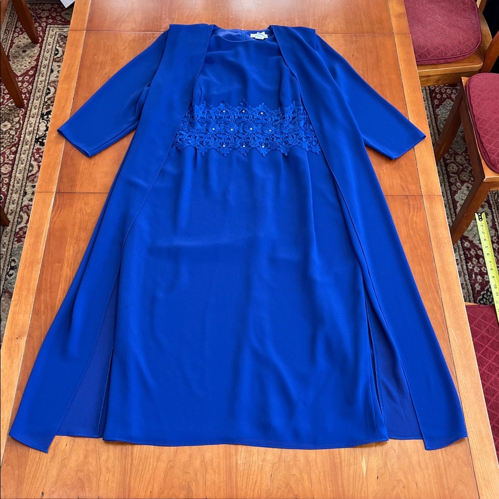 After Dark Vintage Long Sleeve Maxi Cape Dress, Royal Blue with Lace Detail 18WP - Picture 4 of 16